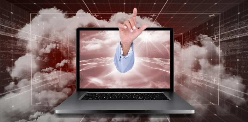 Composite image of midsection of businessman touching invisible screen 스톡 일러스트