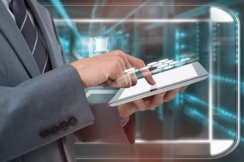 Composite image of midsection of businessman using tablet computer Foto stock