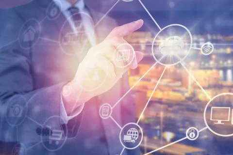 Composite image of midsection businessman using futuristic digital screen 3d 스톡 사진