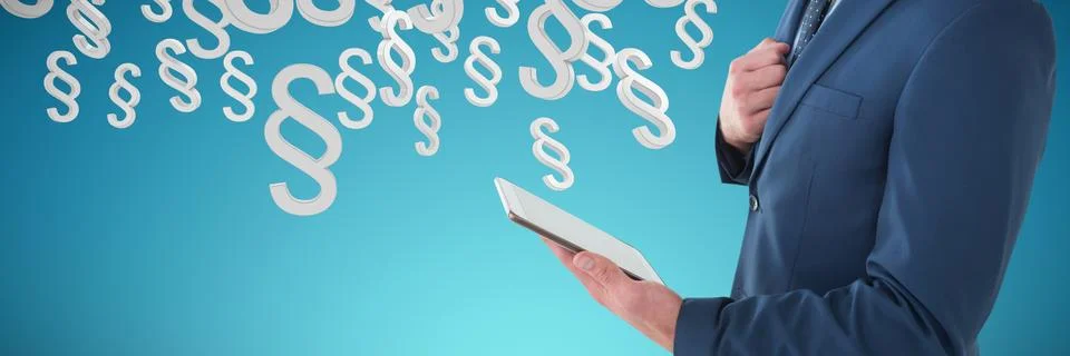 Composite image of midsection of businessman using tablet pc 스톡 사진