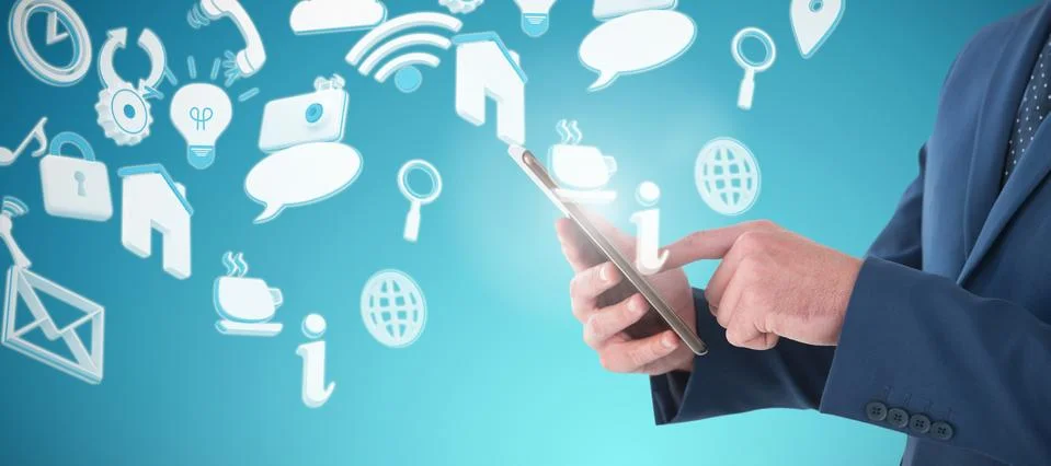 Composite image of midsection of businessman using digital tablet Foto stock