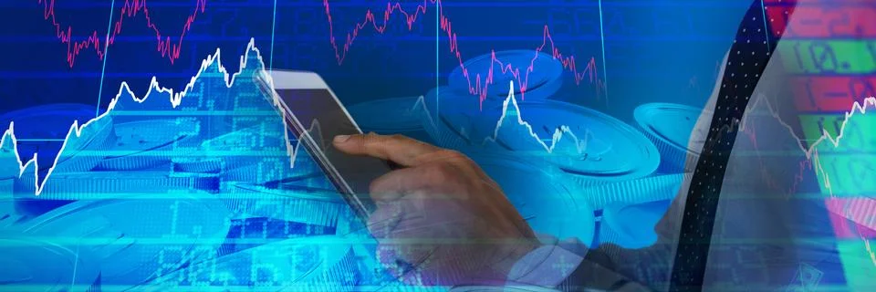 Composite image of midsection of businessman using tablet computer Stock Photos