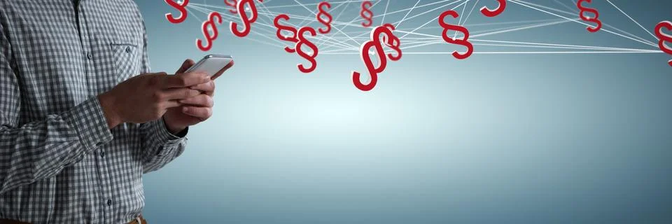 Composite image of midsection of man using mobile phone 스톡 사진