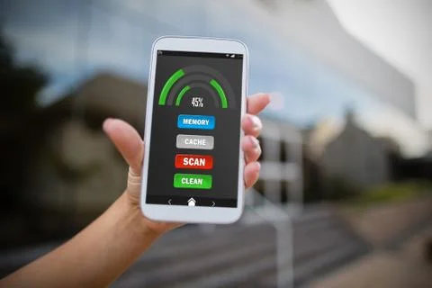 Composite image of mobile display with memory cleaner Stock Photos