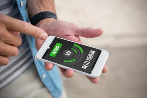 Composite image of mobile display with memory cleaner Stock Photos