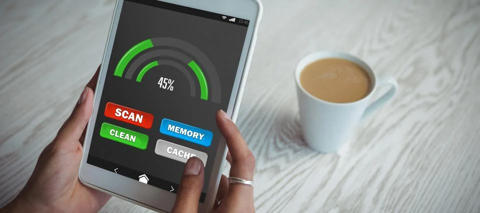 Composite image of mobile display with memory cleaner Stock Photos