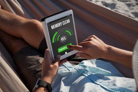 Composite image of mobile display with memory cleaner Stock Photos