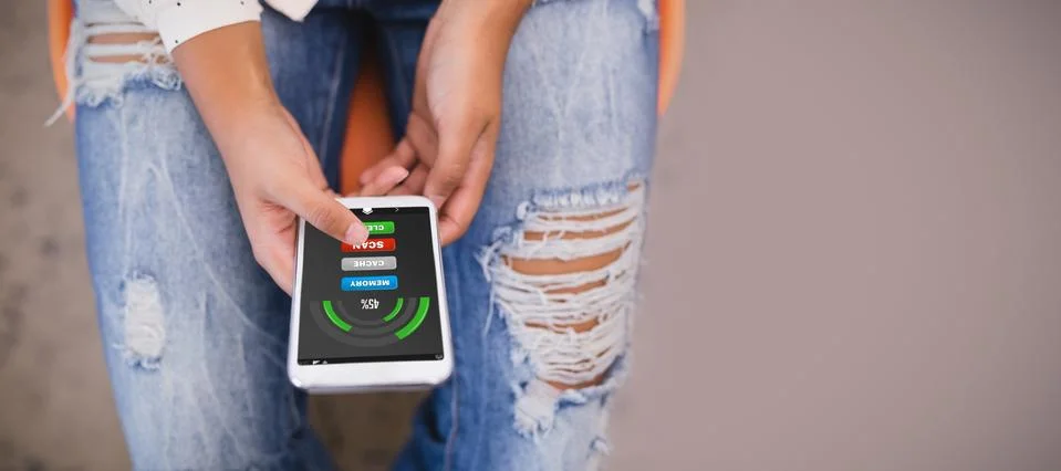 Composite image of mobile display with memory cleaner Stock Photos