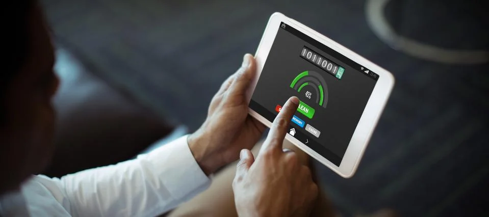 Composite image of mobile display with memory cleaner Stock Photos