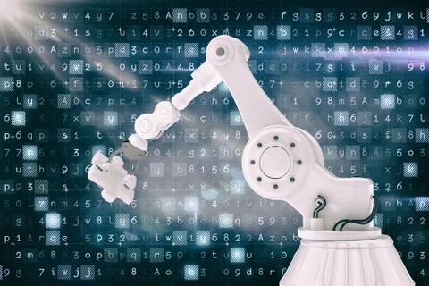 Composite image of modern machine holding jigsaw puzzle 3d 스톡 일러스트
