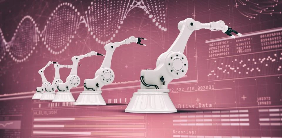 Composite image of modern robots arranged side by side 3d イラスト素材