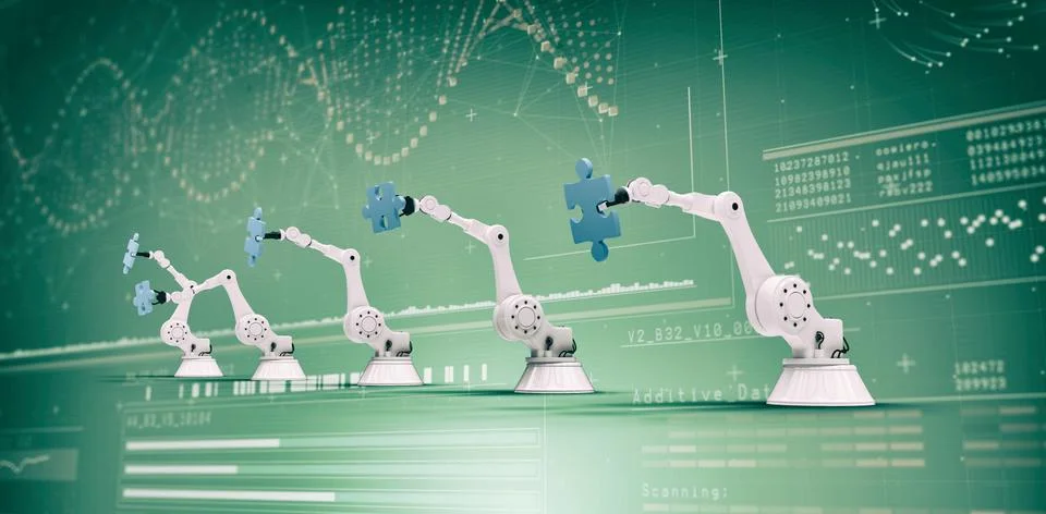 Composite image of modern robots with jigsaw puzzles 3d イラスト素材