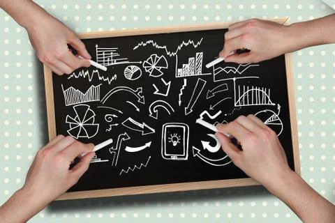 Composite image of multiple hands drawing brainstorm with chalk Stock Illustration