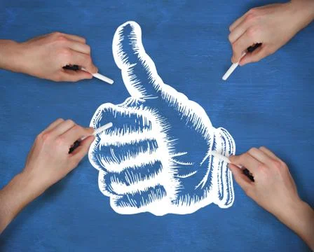 Composite image of multiple hands drawing thumbs up with chalk Stock Photos