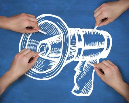 Composite image of multiple hands drawing megaphone with chalk Stock Photos