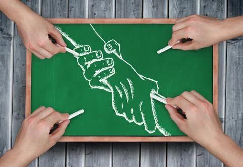 Composite image of multiple hands drawing handshake with chalk Stock Photos