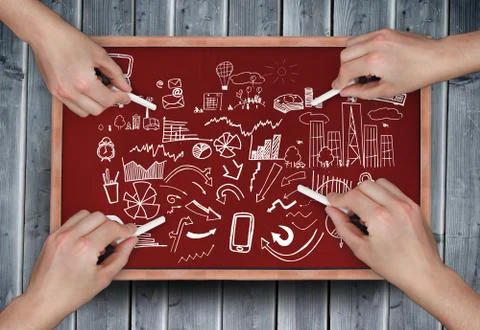 Composite image of multiple hands drawing brainstorm with chalk Stock Photos