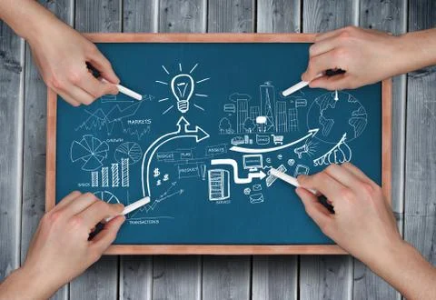 Composite image of multiple hands drawing brainstorm with chalk Stock Photos