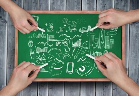 Composite image of multiple hands drawing brainstorm with chalk Stock Photos