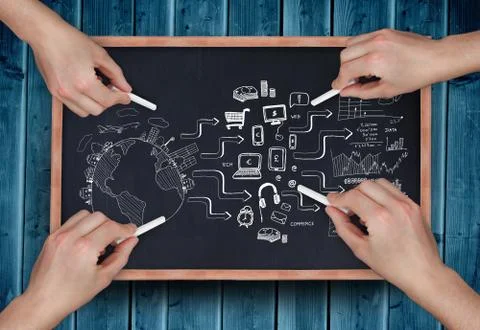 Composite image of multiple hands drawing brainstorm with chalk Stock Photos