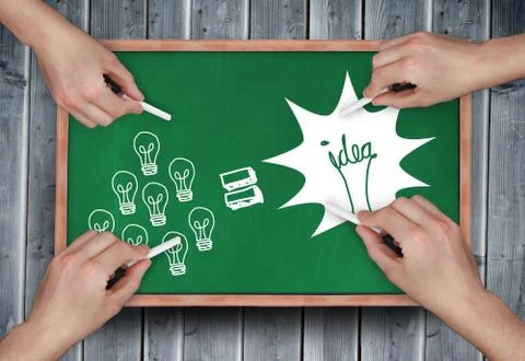 Composite image of multiple hands drawing brainstorm with chalk Stock Photos