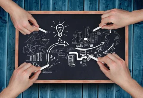 Composite image of multiple hands drawing brainstorm with chalk Stock Photos
