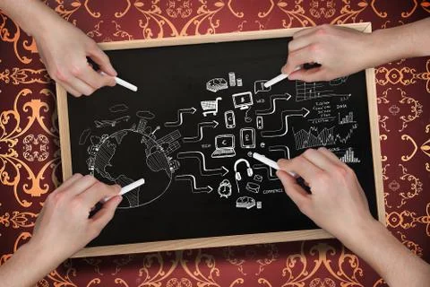 Composite image of multiple hands drawing brainstorm with chalk Stock Photos