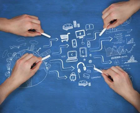 Composite image of multiple hands writing brainstorm with chalk Stock Photos