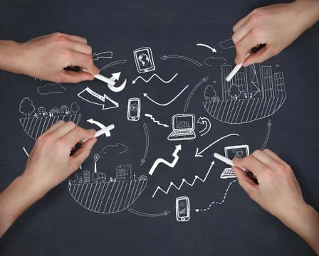 Composite image of multiple hands writing brainstorm with chalk Stock Photos