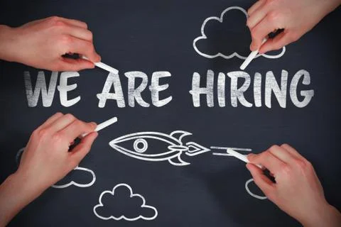 Composite image of multiple hands writing with chalk Stock Photos