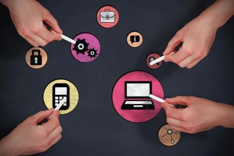 Composite image of multiple hands writing with chalk Stock Photos