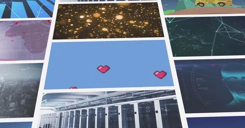 Composite image of multiple scrolling business, leisure and technology screens Illustrazione stock