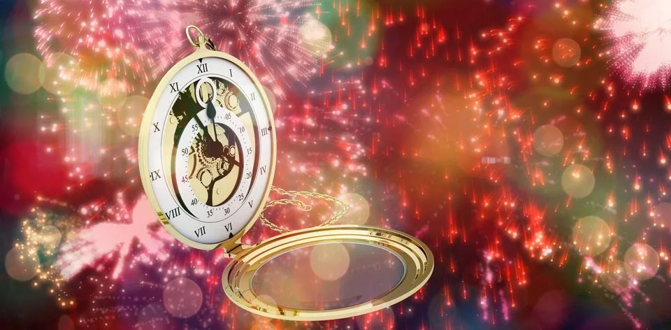Composite image of old fashioned pocket clock with chain Stock Illustration