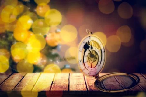 Composite image of old fashioned pocket clock with chain Stock Illustration