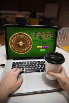 Composite image of online roulette game 스톡 사진