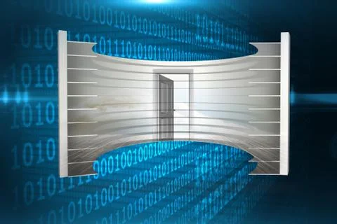 Composite image of open door in clouds on abstract screen Stock Illustration