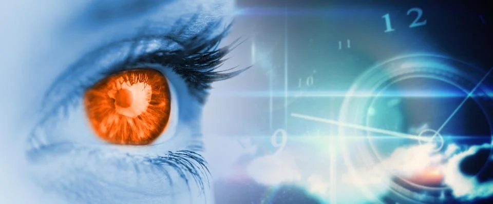 Composite image of orange eye on blue face Ilustración de archivo
