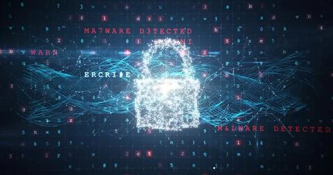 Composite image of padlock and malware detected Stockfoto's