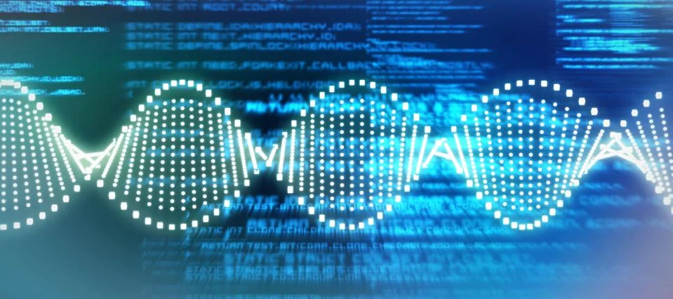 Composite image of panoramic view of blue dna pattern 3d Stock Illustration