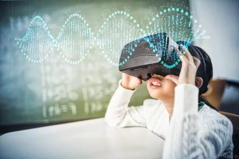 Composite image of panoramic view of dna pattern on screen Stock Photos