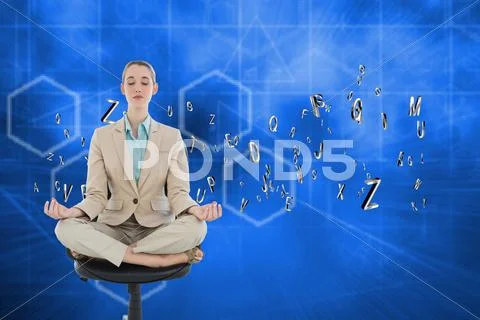 Composite image of peaceful chic businesswoman sitting in lotus position on Stock Illustration