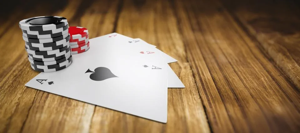 Composite image of playing cards with stack of red and black gambling chips Stockillustratie