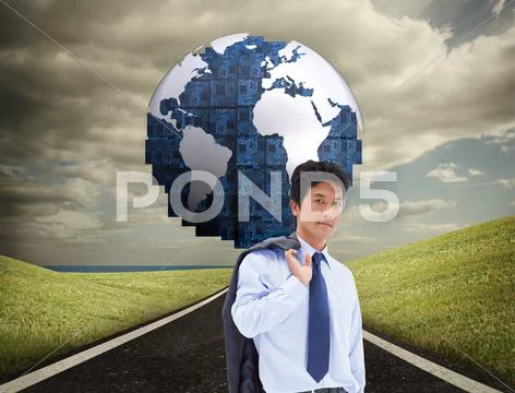 Composite image of portrait of a businessman holding a briefcase and his jacket Stock Illustration