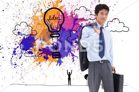 Composite image of portrait of a businessman holding a briefcase and his jacket Stock Illustration