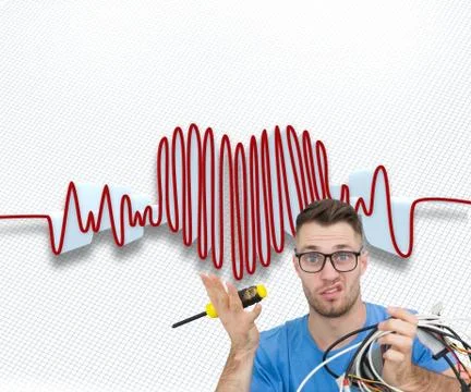 Composite image of portrait of confused it professional with screw driver and Illustrazione stock