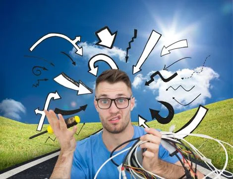 Composite image of portrait of confused it professional with screw driver and 스톡 일러스트