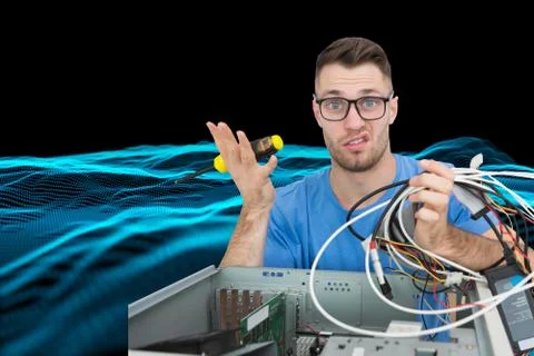 Composite image of portrait of confused it professional with screw driver and 스톡 일러스트