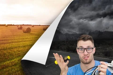 Composite image of portrait of confused it professional with screw driver and Stock Illustration