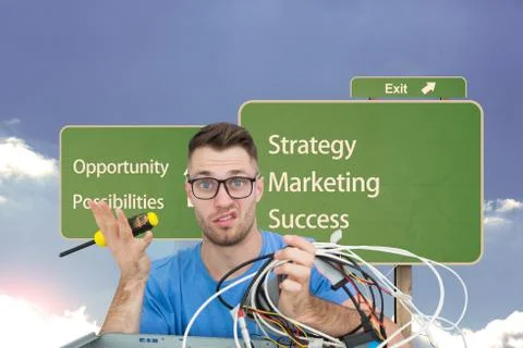 Composite image of portrait of confused it professional with screw driver and Stock Illustration
