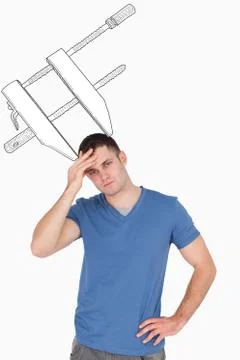 Composite image of portrait of a man having a headache Stock Illustration